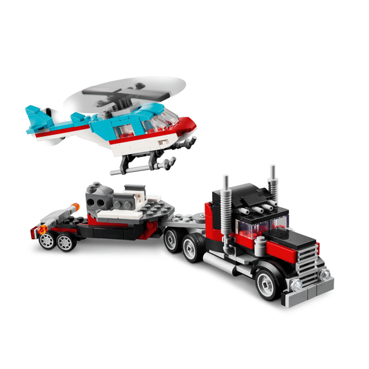 Caminhão Plataforma Com Helicóptero Lego Creator 3 em 1