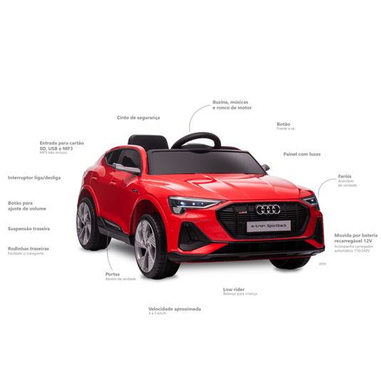Carro Elétrico Audi E-Tron Sportback Vermelho 12V Bandeirante 