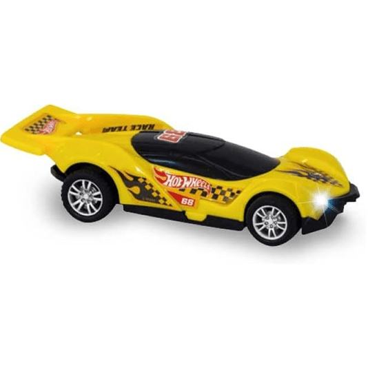 Carro Fricção Fast Racer Com Luz E Som Amarelo 13 cm Hot Whells Multikids