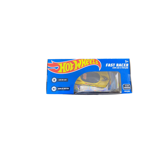 Carro Fricção Fast Racer Com Luz E Som Amarelo 13 cm Hot Whells Multikids