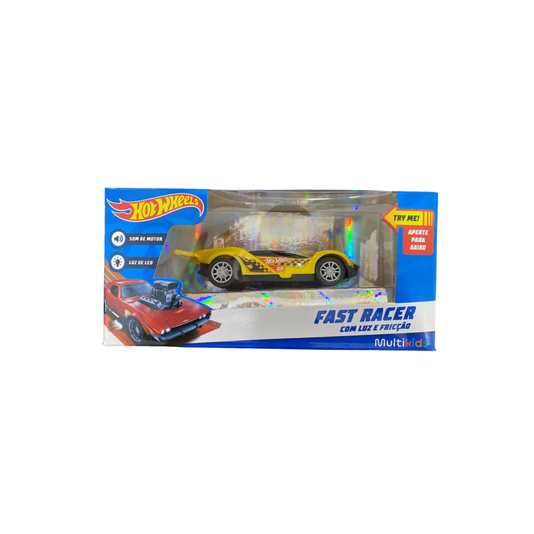 Carro Fricção Fast Racer Com Luz E Som Amarelo 13 cm Hot Whells Multikids