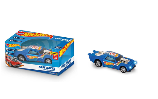  Carro Fricção Fast Racer Com Luz E Som Azul 13cm Hot Whells Multikids