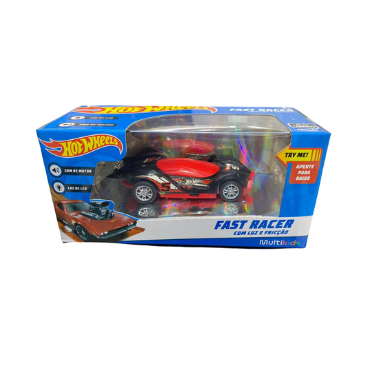 Carro Fricção Fast Racer Com Luz E Som Preto C/ Vermelho 13 cm Hot Whells Multikids