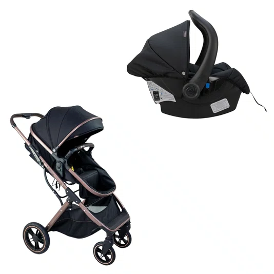 Combo Carrinho de Bebê Zoe Preto Cobre e Bebê Conforto Cocoon Galzerano 