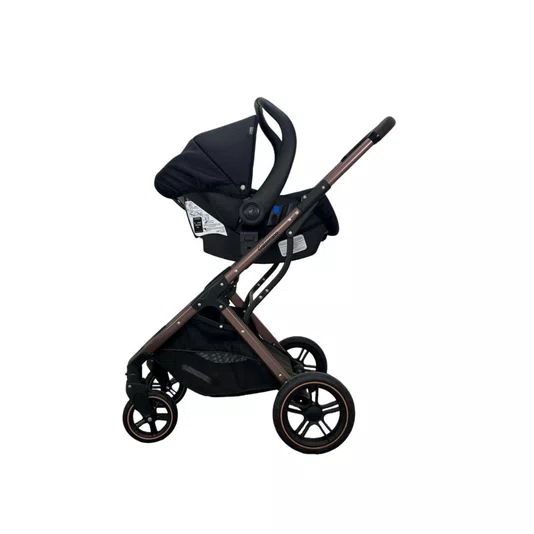 Combo Carrinho de Bebê Zoe Preto Cobre e Bebê Conforto Cocoon Galzerano 