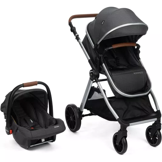 Combo Carrinho Travel System Duo Infanti Preto Granizo e Bebê Conforto Zion Dorel