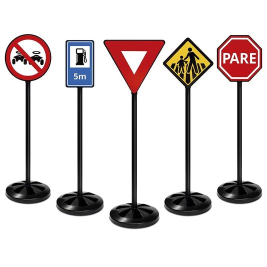 Conjunto Cinco Placas de Trânsito Poliplac