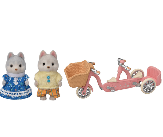 Conjunto Bicicleta Dupla Irmã e Irmão Huskys Sylvanian Families