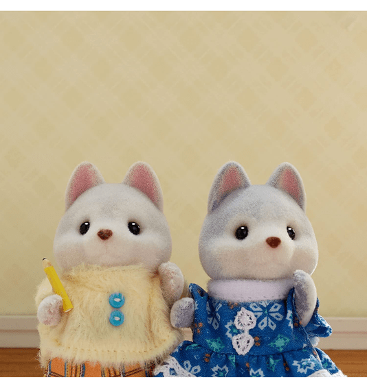 Conjunto Bicicleta Dupla Irmã e Irmão Huskys Sylvanian Families