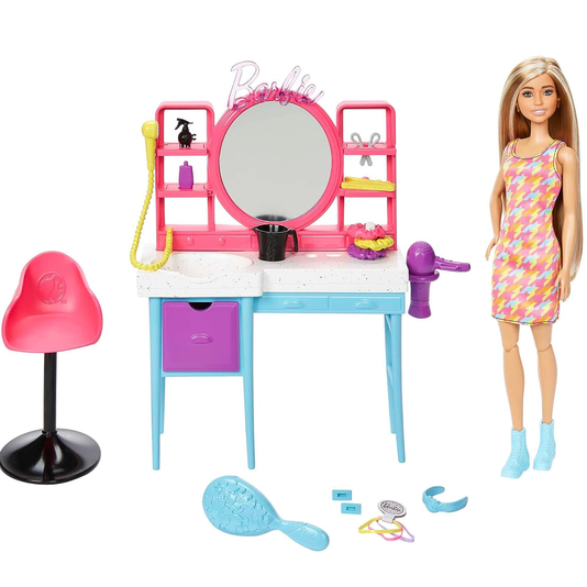 Conjunto Boneca Barbie Totally Hair Salão de Beleza Mattel