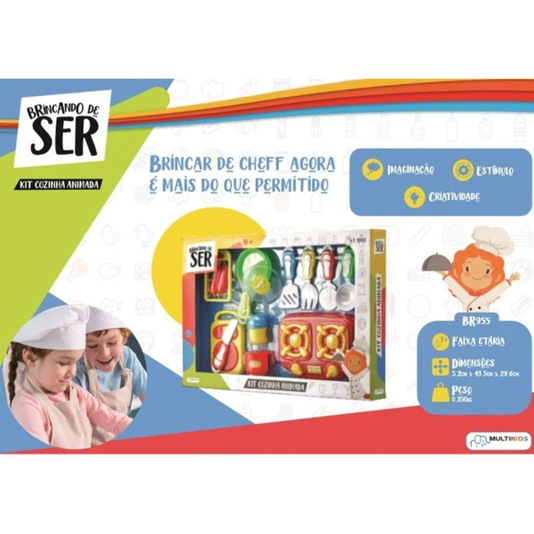 Conjunto Brincando de Ser Kit Cozinha Animada com Acessórios Multikids