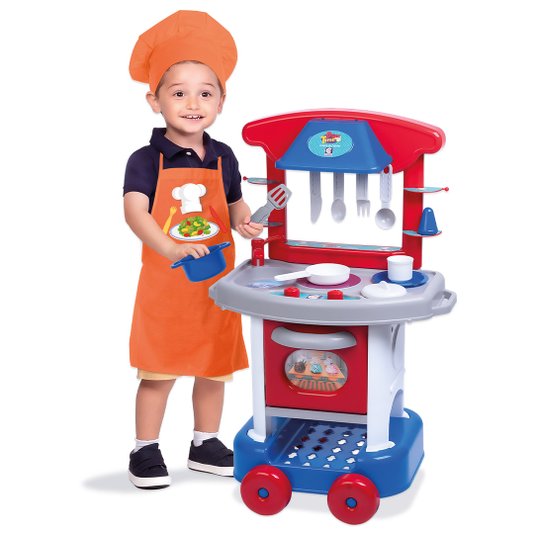 Conjunto de Cozinha Infantil Play Time Azul e Vermelho Cotiplás 