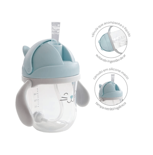 Copo 220 Ml Gatinho Azul com Alça Removível Buba