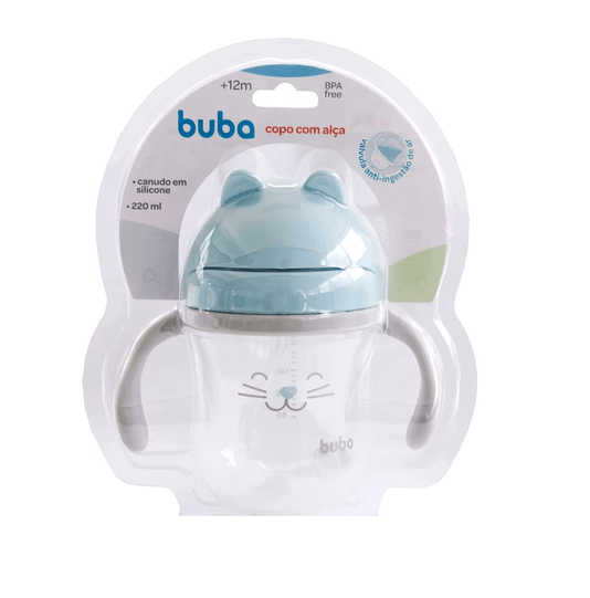 Copo 220 Ml Gatinho Azul com Alça Removível Buba