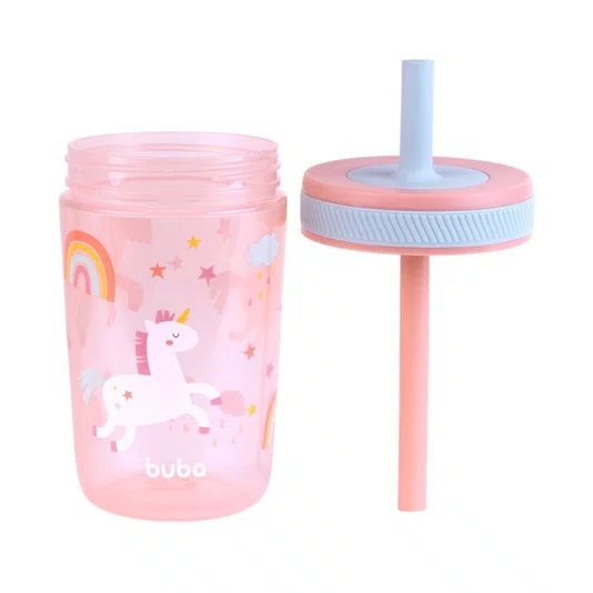 Copo C/ Canudo Antivazamento Magic Unicórnio 400 ML Buba