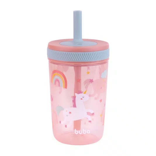 Copo C/ Canudo Antivazamento Magic Unicórnio 400 ML Buba
