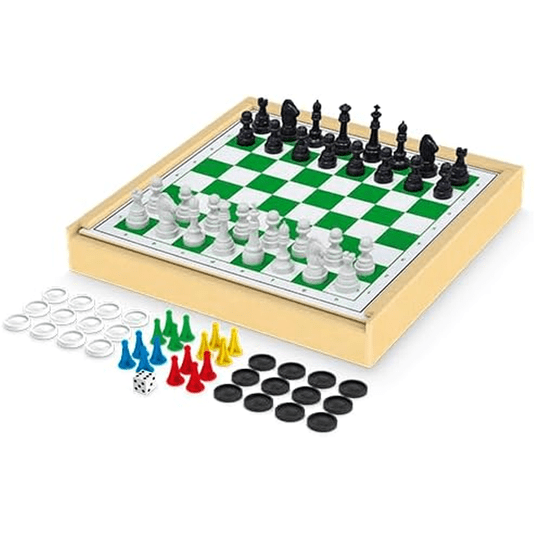Jogo 4x1 Xadrez Ludo Damas e Trilhas Junges 