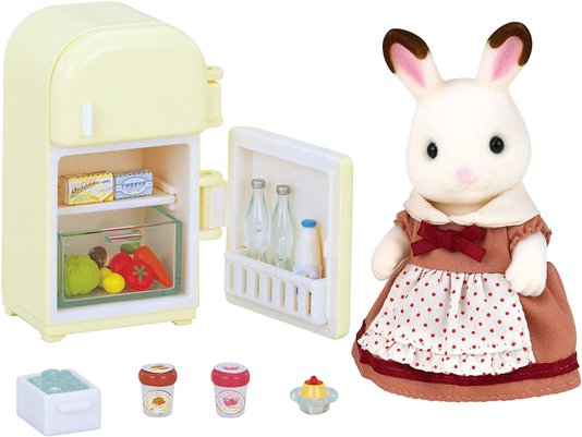 Mãe Coelho Chocolate e Geladeira Sylvanian Families Epoch 