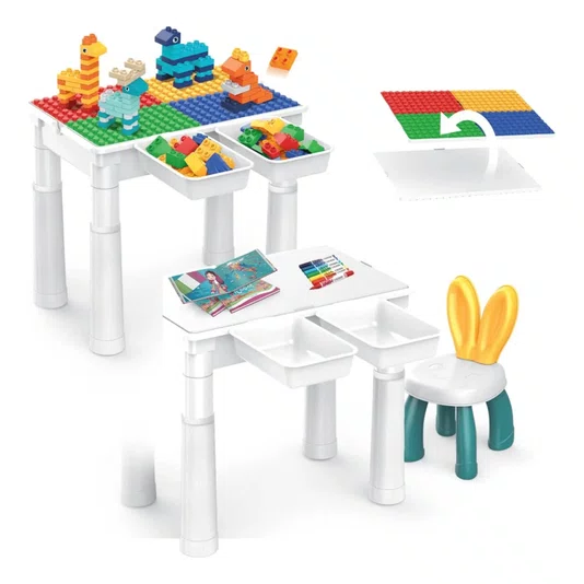 Mesa de Atividades com 102 Blocos de Montar Braskit 