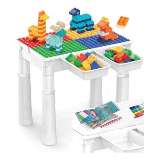 Mesa de Atividades com 102 Blocos de Montar Braskit 