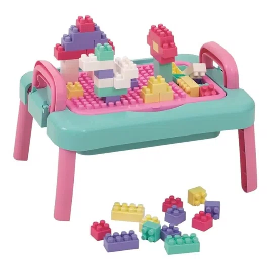 Mesinha Mercoblocks Charmosa 64 Peças Mercotoys Brinquedos 