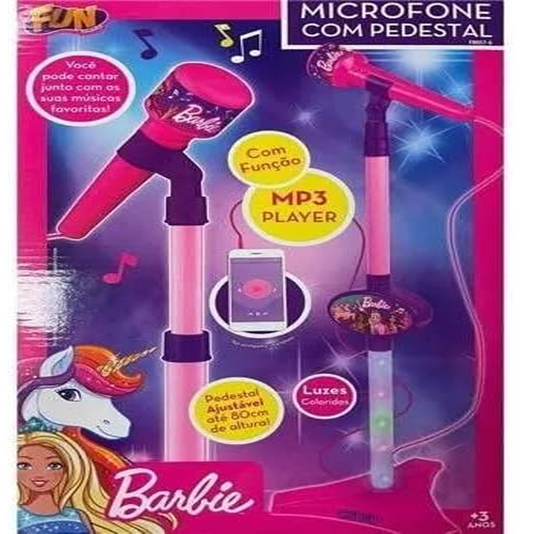 Microfone com Pedestal Barbie Barão Toys 