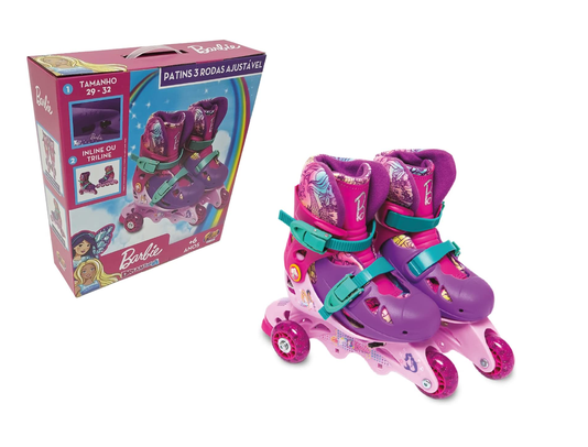 Patins Infantil 3 Rodas Ajustável Barbie Dreamtopia 29/32 Sem Acessórios Barão Toys