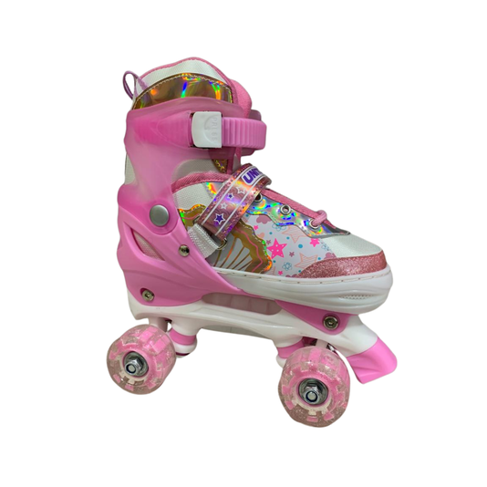 Patins Quad Sereia Rosa com Luz 30-33 Unitoys