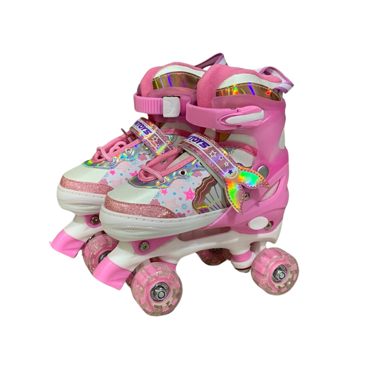 Patins Quad Sereia Rosa com Luz 30-33 Unitoys