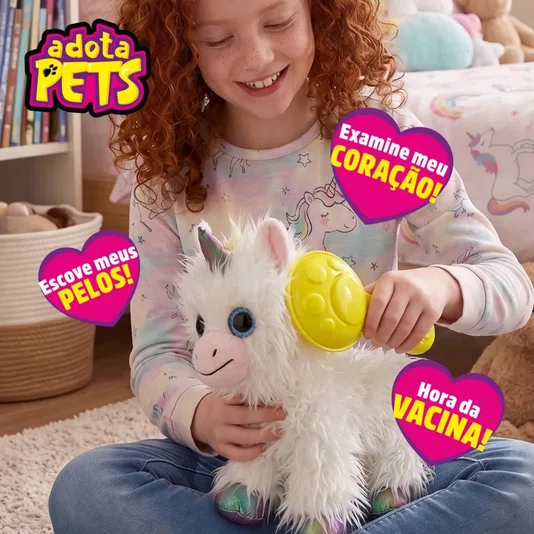 Pelúcia Adota Pets Floquinho Unicórnio Branco Multikids