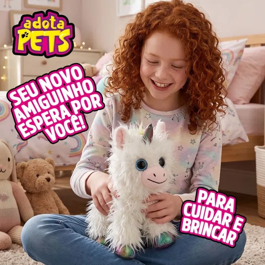 Pelúcia Adota Pets Floquinho Unicórnio Branco Multikids