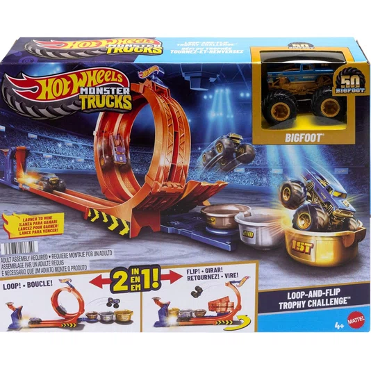 Pista Hot Wheels Monster Trucks Desafio de Troféu de Loop e Flip 50º Aniversário do Pé Grande Mattel