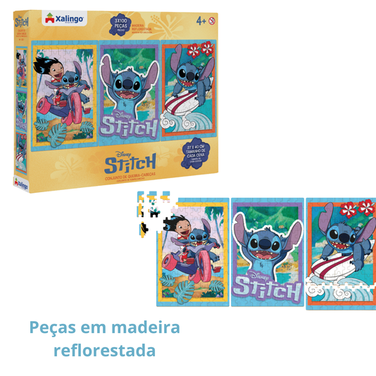 Quebra Cabeça 3 Cenas 300 Peças Disney Stitch Xalingo 