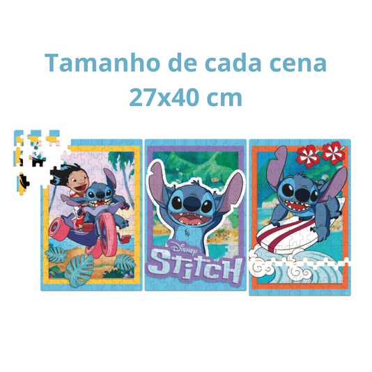 Quebra Cabeça 3 Cenas 300 Peças Disney Stitch Xalingo 