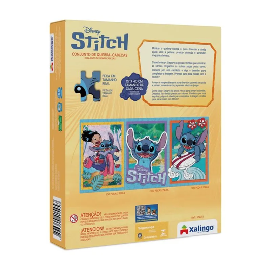 Quebra Cabeça 3 Cenas 300 Peças Disney Stitch Xalingo 