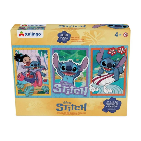 Quebra Cabeça 3 Cenas 300 Peças Disney Stitch Xalingo 