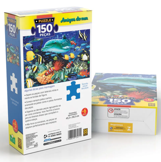 Quebra-Cabeça Amigos do Mar 150 Peças Grow