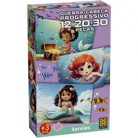 Quebra Cabeça Progressivo 12-20-30 Peças Sereias Grow