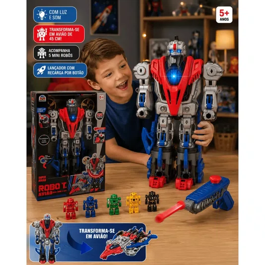 Robô T Avião Transformável C/ Som e Luz Braskit