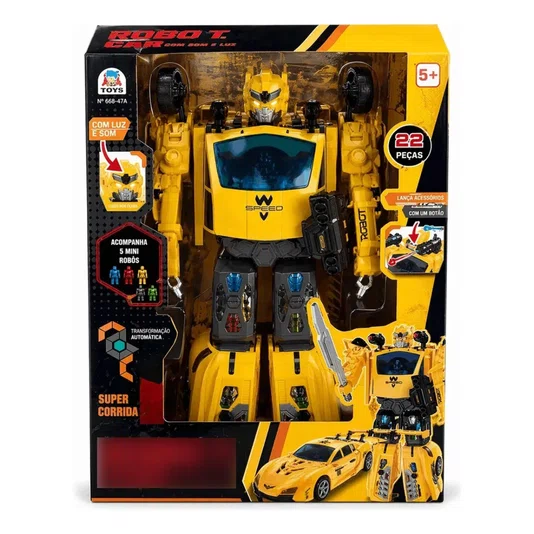 Robô T Car Transformável C/ Som e Luz Braskit 