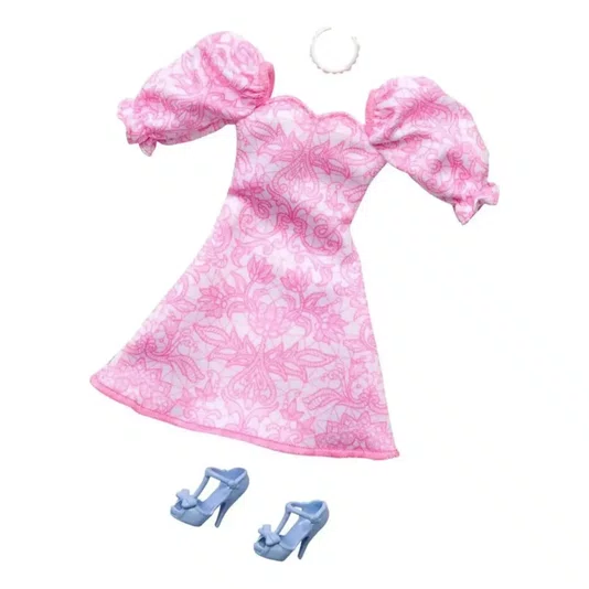 Roupa Barbie Vestido Branco e Rosa e Acessórios Mattel