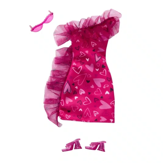 Roupa Barbie Vestido com Corações e Acessórios Mattel 