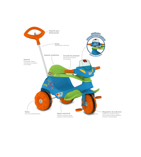 Triciclo Velobaby G2 Passeio & Pedal Azul Bandeirante