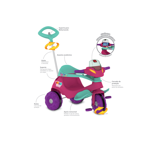 Triciclo Velobaby G2 Passeio & Pedal Rosa Bandeirante