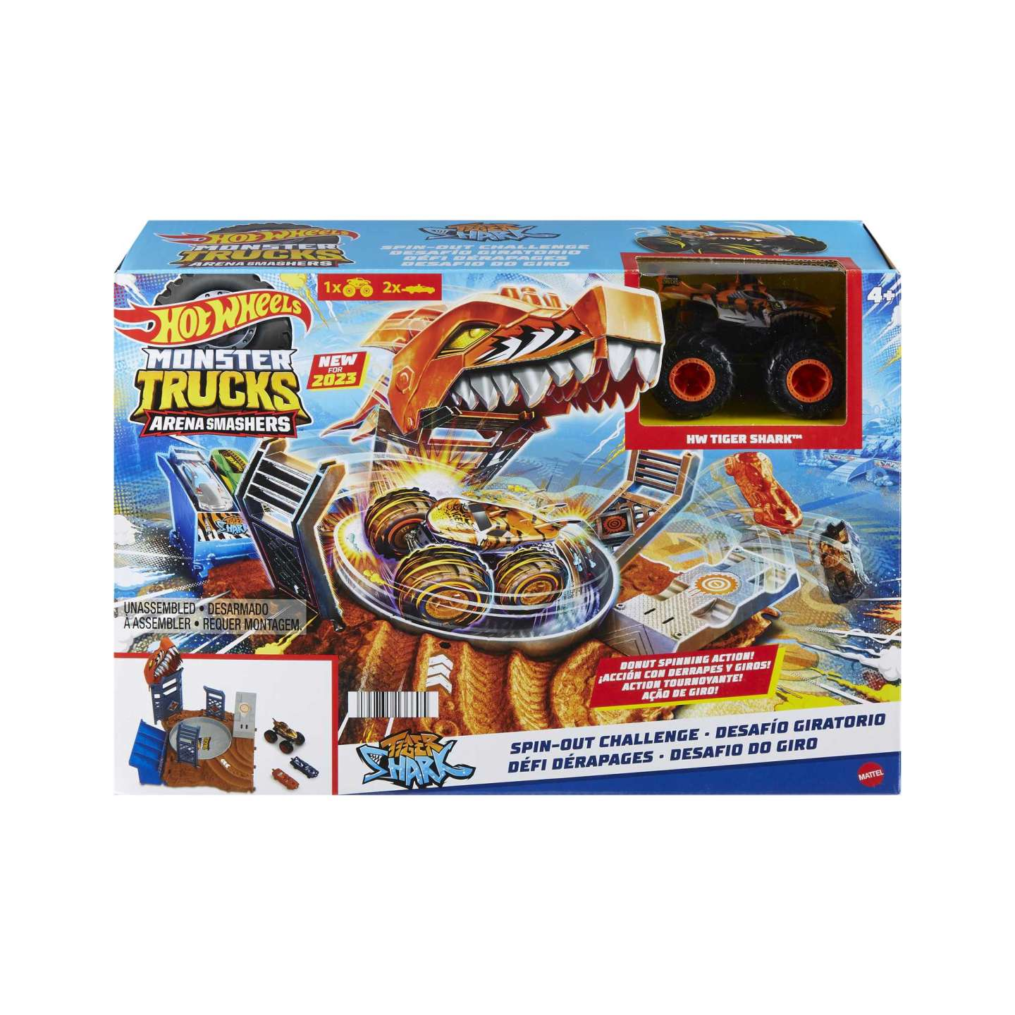 Pista Hot Wheels Monster Trucks Arena Smashers Desafio do Giro Tiger Shark Mattel