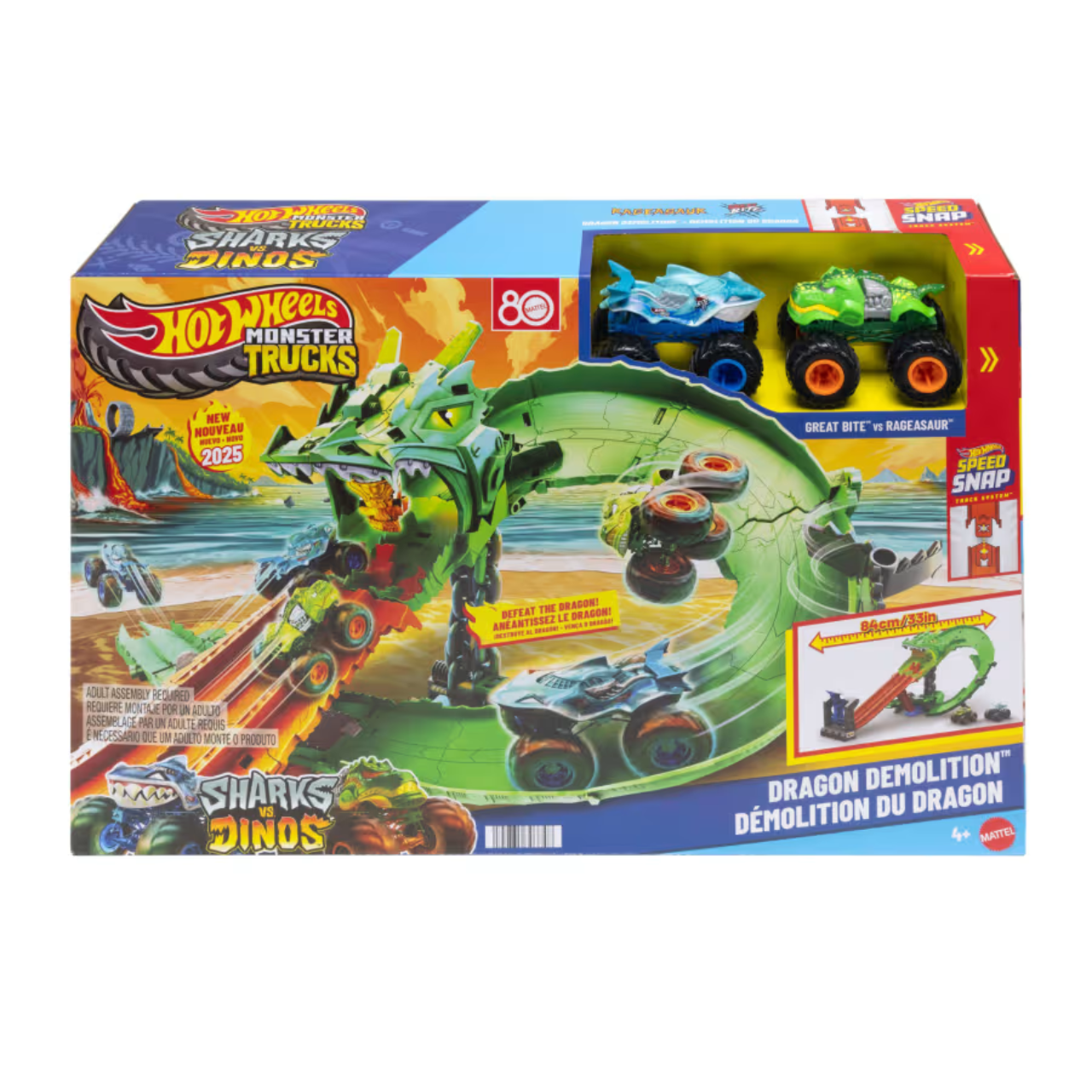Pista Hot Wheels Monster Trucks Demolição do Dragão Tubarões vs. Dinossauros Mattel Pista Hot Wheels Monster Trucks Demolição do Dragão Tubarões vs. Dinossauros Mattel