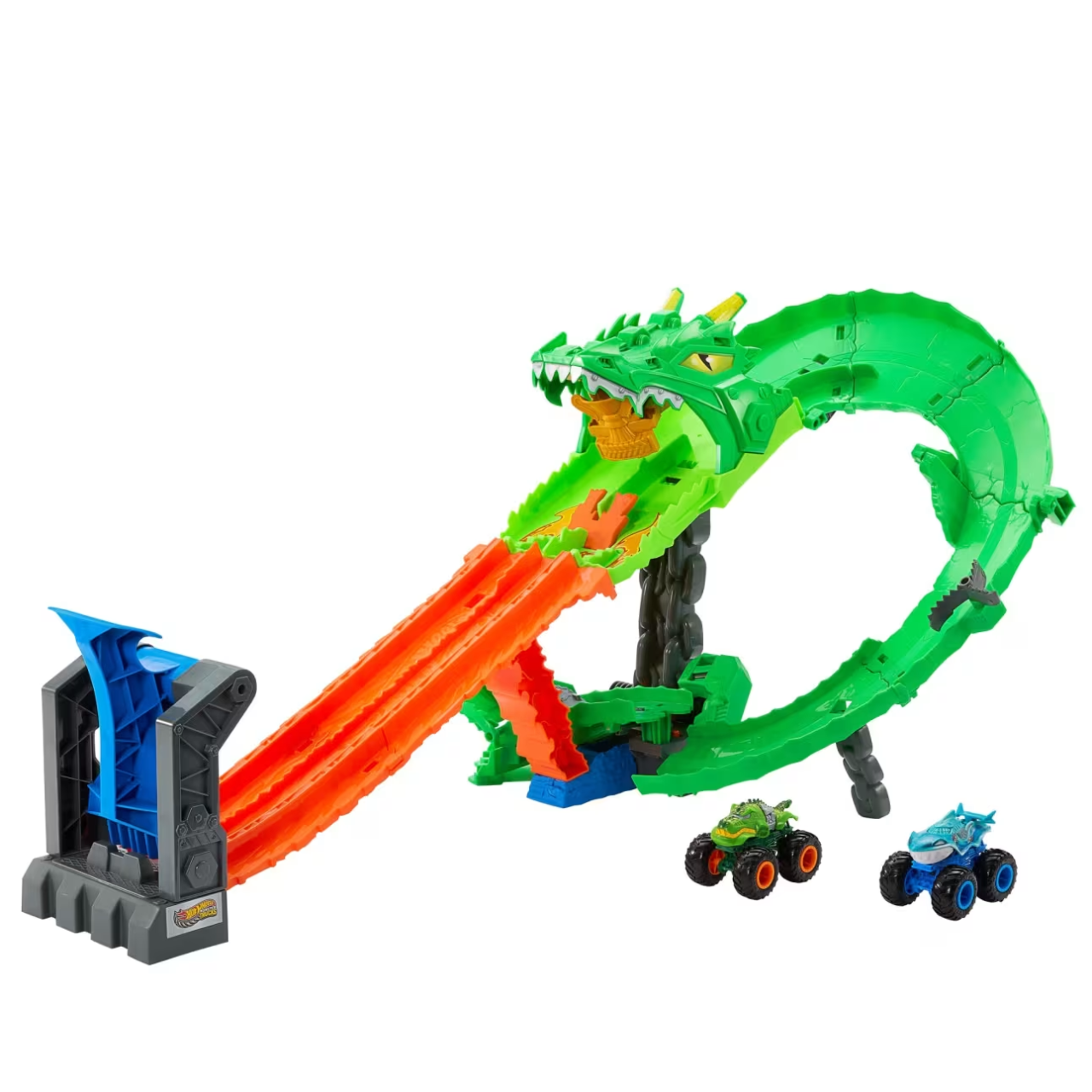 Pista Hot Wheels Monster Trucks Demolição do Dragão Tubarões vs. Dinossauros Mattel Pista Hot Wheels Monster Trucks Demolição do Dragão Tubarões vs. Dinossauros Mattel