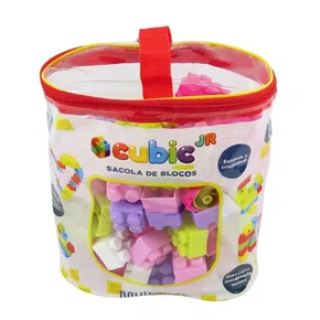 Blocos de Montar Saco com 80 Peças Coloridas Cubic Jr Multikids