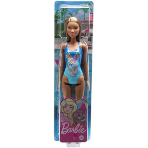 Boneca Barbie Praia Maiô Azul Morena Mattel