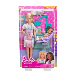 Boneca Barbie Profissões Dentista Loira com Acessórios Mattel 
